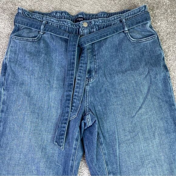 J. Crew Jeans Women's 33 Tall Blue Crop Straight High Rise Denim Belted - Picture 2 of 11